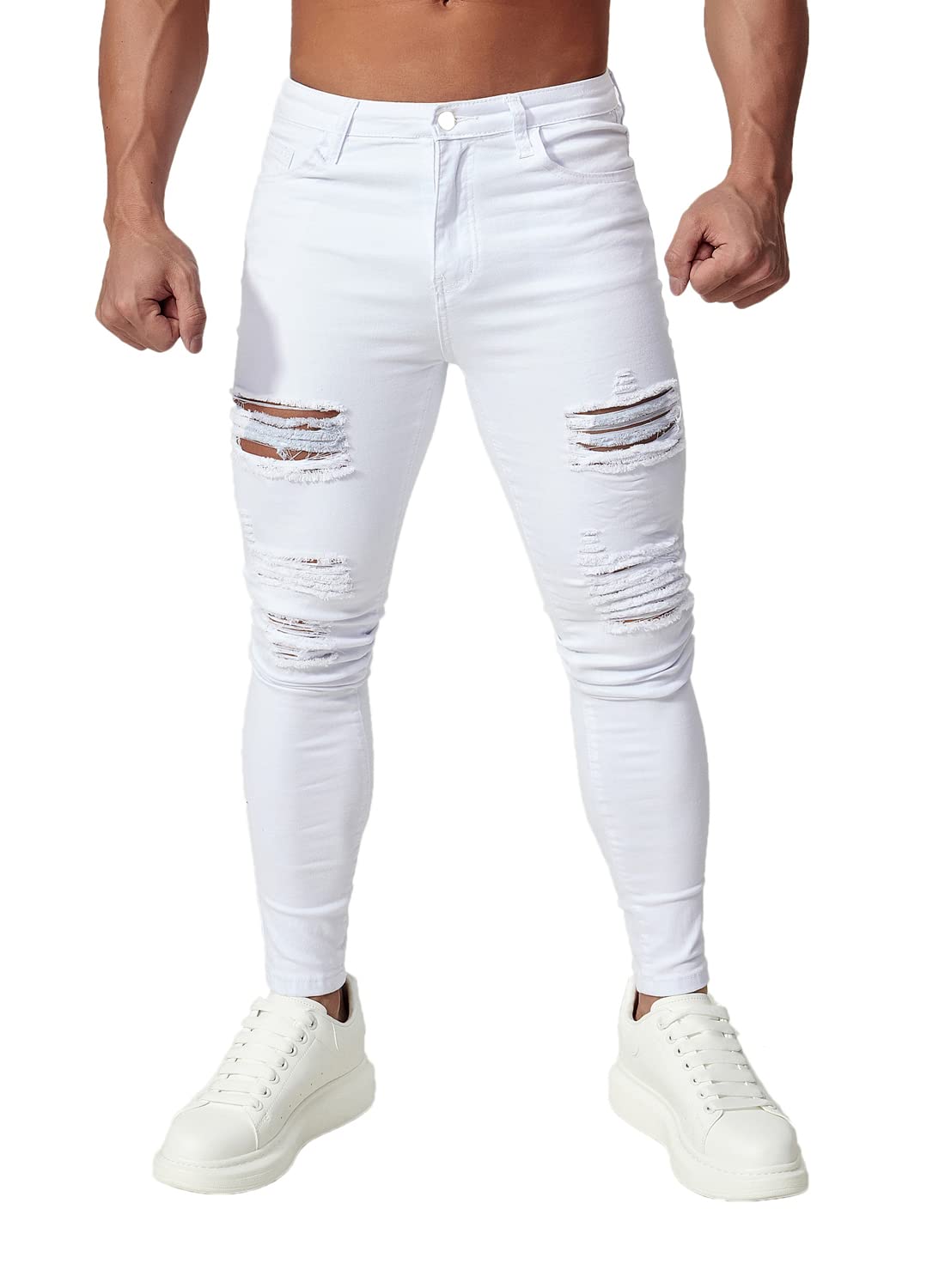 HUNGSON Men's Ripped Skinny Jeans Stretchy Slim Fit Jeans Pants for Men