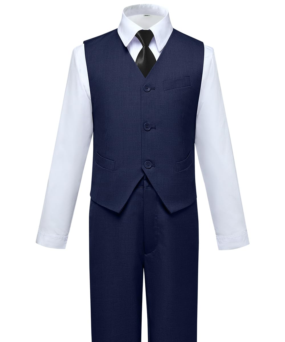 Visaccy Suit for Boys 5 Pieces Kids Tuxedo Boy Suits Slim Fit Suits Outfit for Wedding Navy Blue Size 20