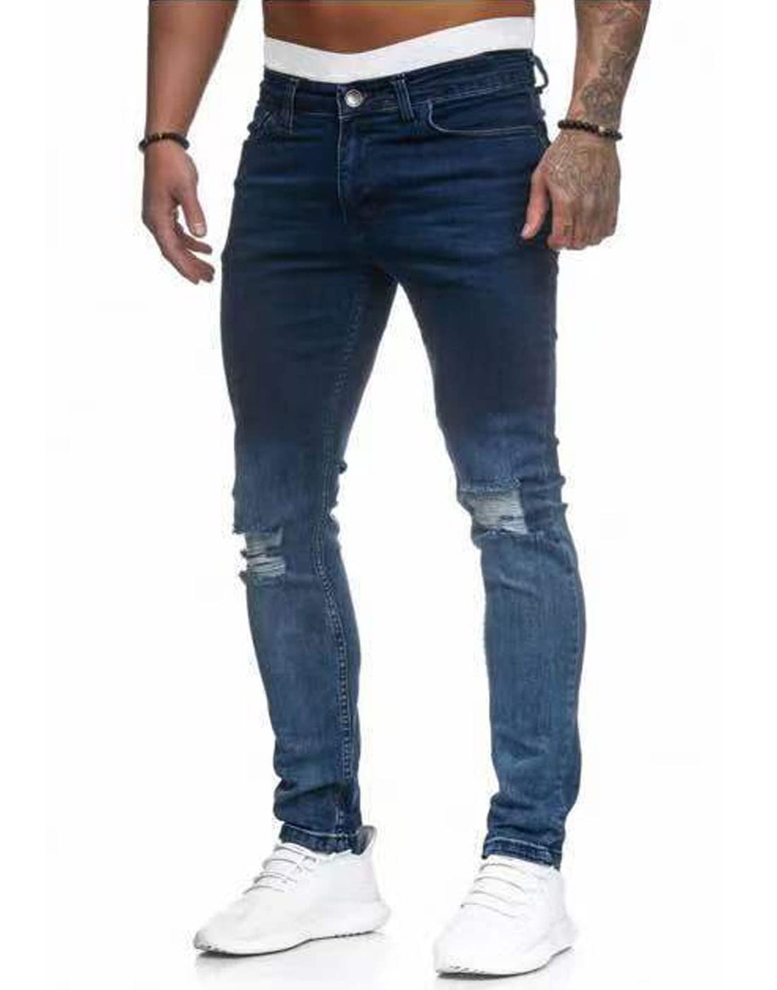 HUNGSON Men's Ripped Skinny Jeans Stretchy Slim Fit Jeans Pants for Men