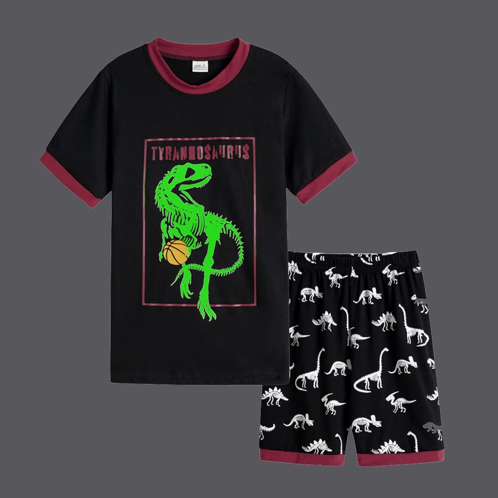 MyFav Big Boys Glow in Dark Skull Pjs Sleepwear Summer Pajama Shorts Sets, Skateboard, 14 Years