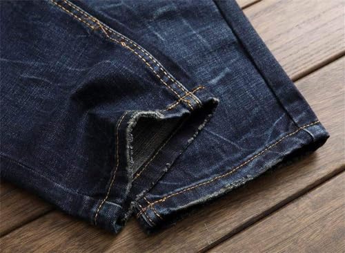 AITITIA Men's Biker Zipper Deco Washed Straight Fit Jeans (40, 002 Light Blue)