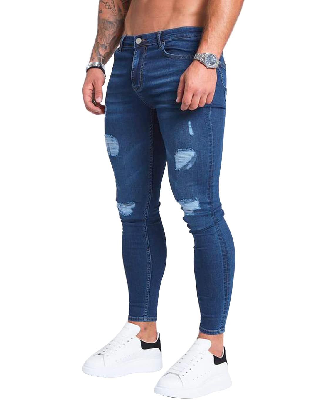 HUNGSON Men's Ripped Skinny Jeans Stretchy Slim Fit Jeans Pants for Men