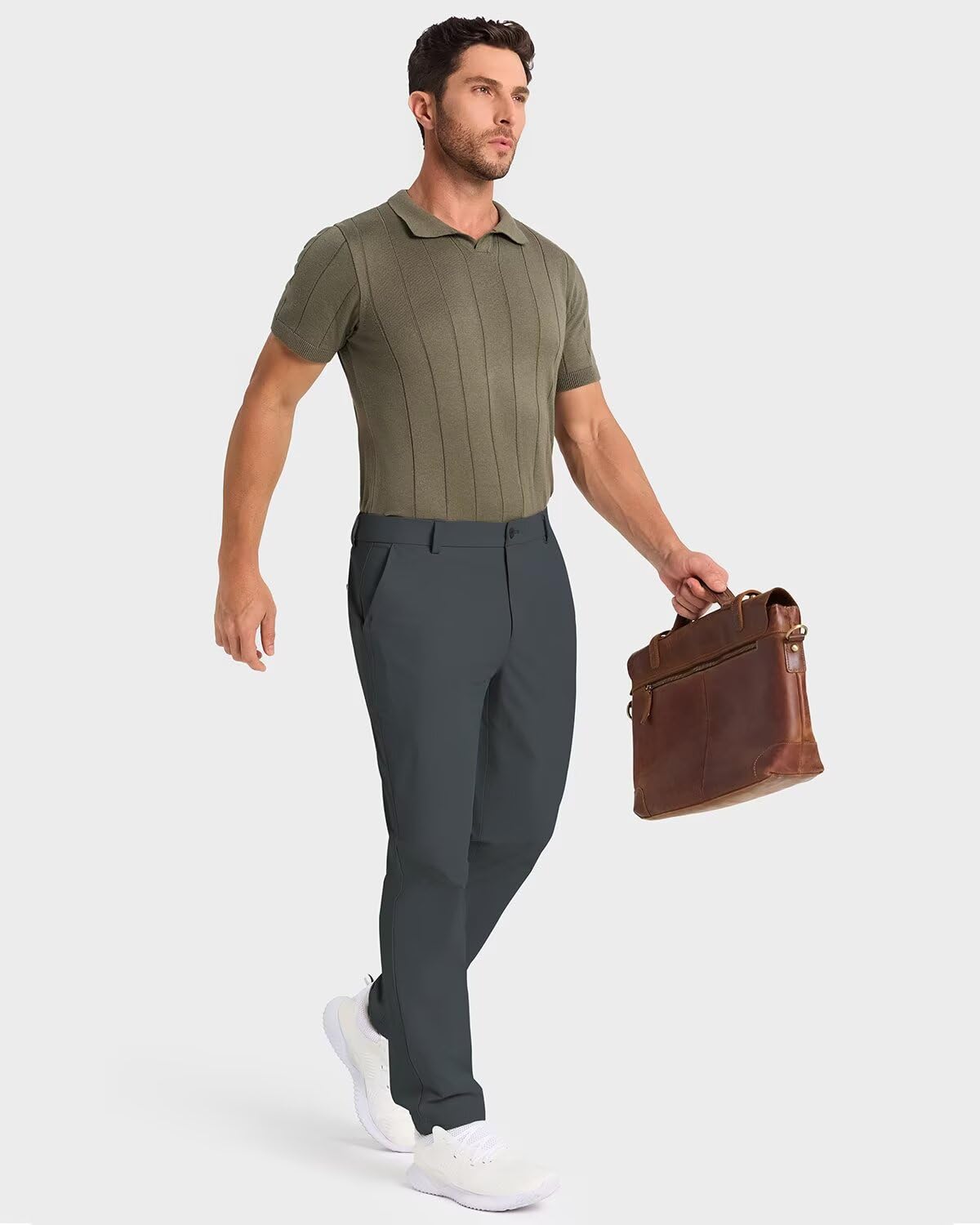 SNOWTEN Mens Golf Pants Classic Fit Stretch Work Dress Pants 30" Quick Dry Lightweight Casual Comfy Pants with Pockets Black 35w × 30L