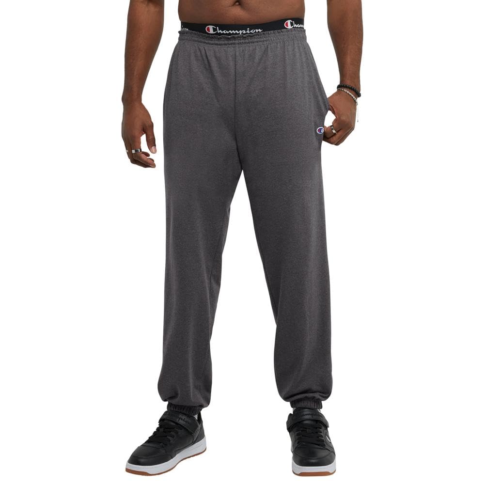 Champion Men's Everyday Fitted Ankle Cotton Pants, 31.5" Inseam, Cotton Knit Pants Left Hip "C" Logo, Cotton Warm-Up Pants