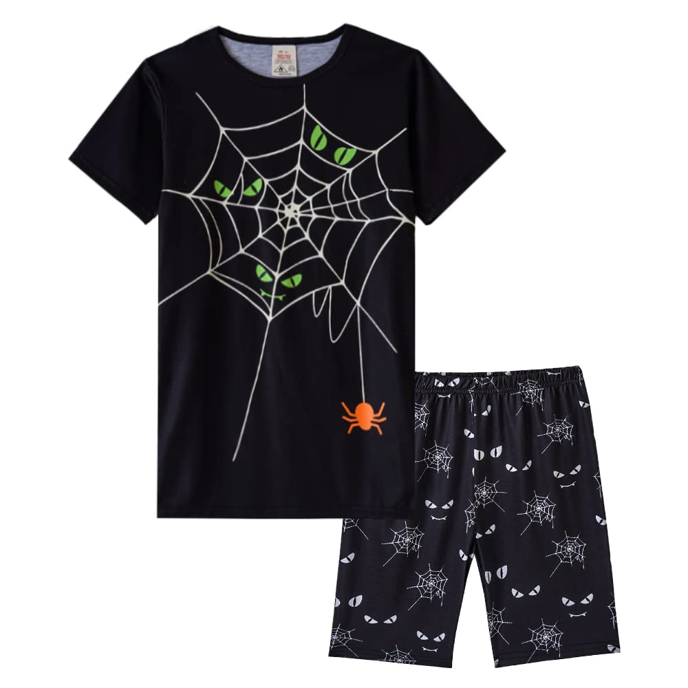 MyFav Big Boys Glow in Dark Skull Pjs Sleepwear Summer Pajama Shorts Sets, Skateboard, 14 Years