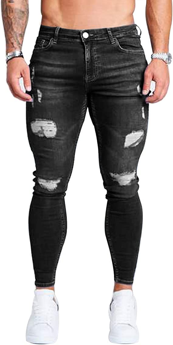 HUNGSON Men's Ripped Skinny Jeans Stretchy Slim Fit Jeans Pants for Men