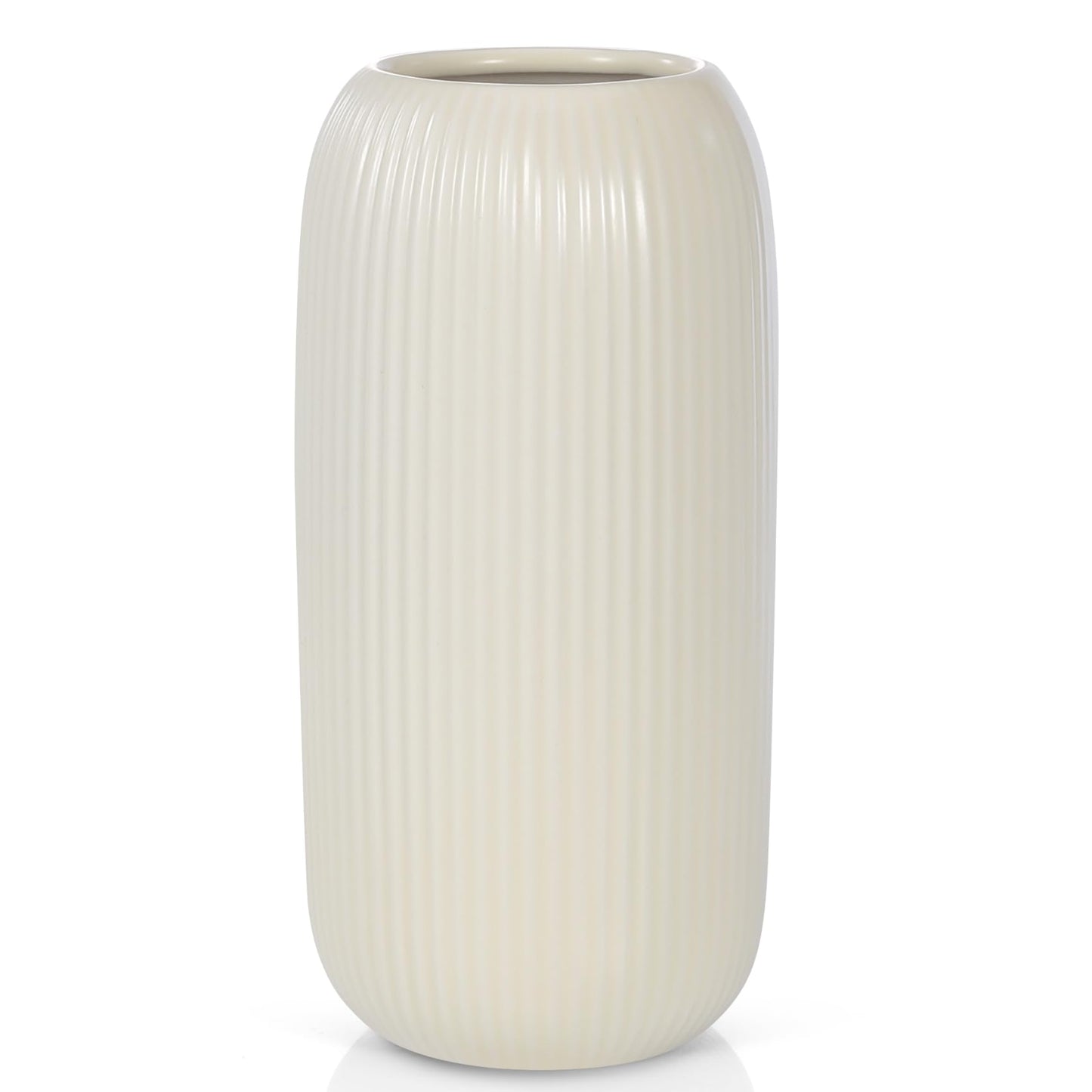 Ceramic Vase for Flowers – Modern Small Ribbed Textured Flower Vase for Home Decor, Pampas Grass, Decorative, Farmhouse, Coffee Table, Kitchen Centerpieces, Bookshelf and Home Living (White)