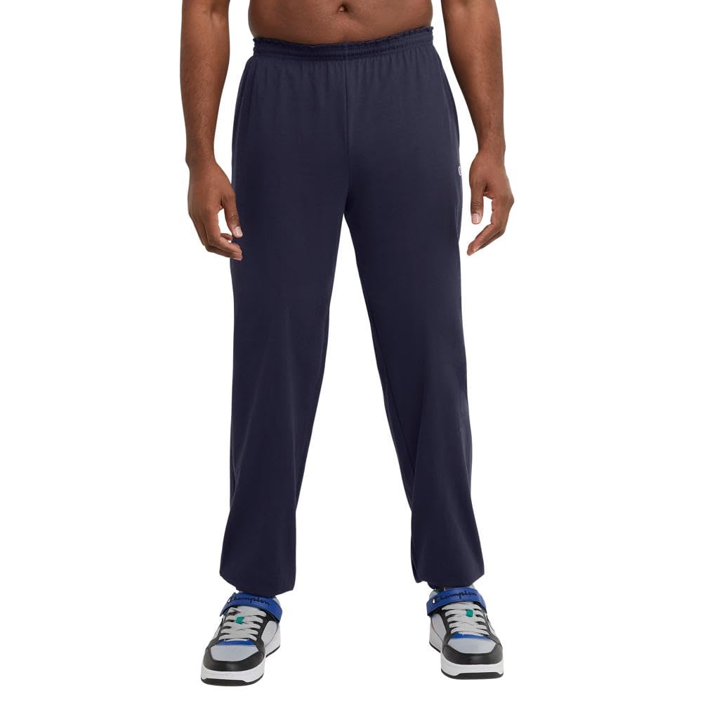 Champion Men's Everyday Fitted Ankle Cotton Pants, 31.5" Inseam, Cotton Knit Pants Left Hip "C" Logo, Cotton Warm-Up Pants