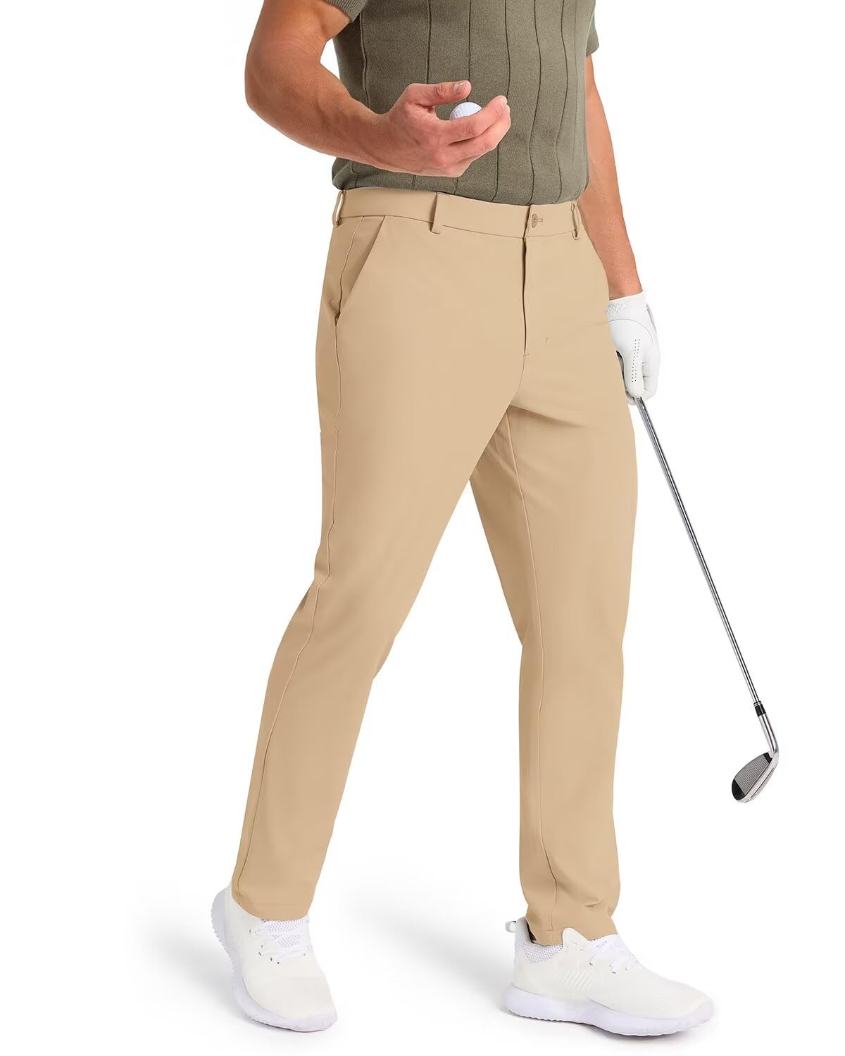 SNOWTEN Mens Golf Pants Classic Fit Stretch Work Dress Pants 30" Quick Dry Lightweight Casual Comfy Pants with Pockets Black 35w × 30L