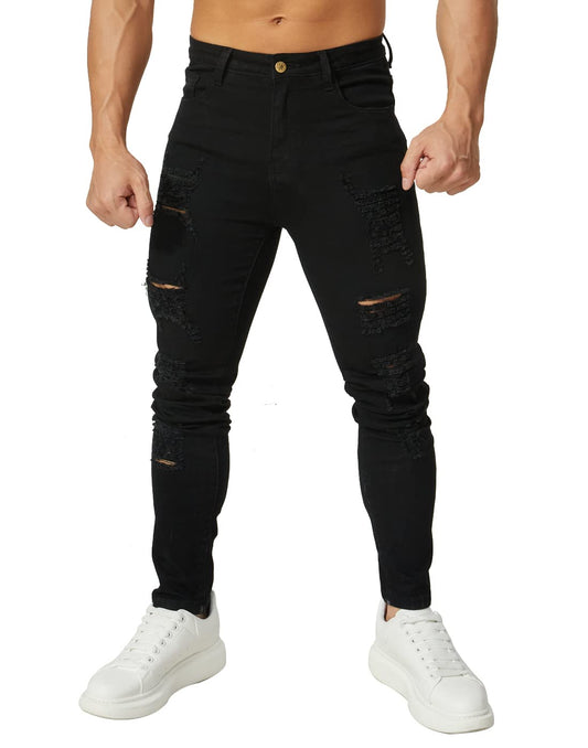 HUNGSON Men's Ripped Skinny Jeans Stretchy Slim Fit Jeans Pants for Men