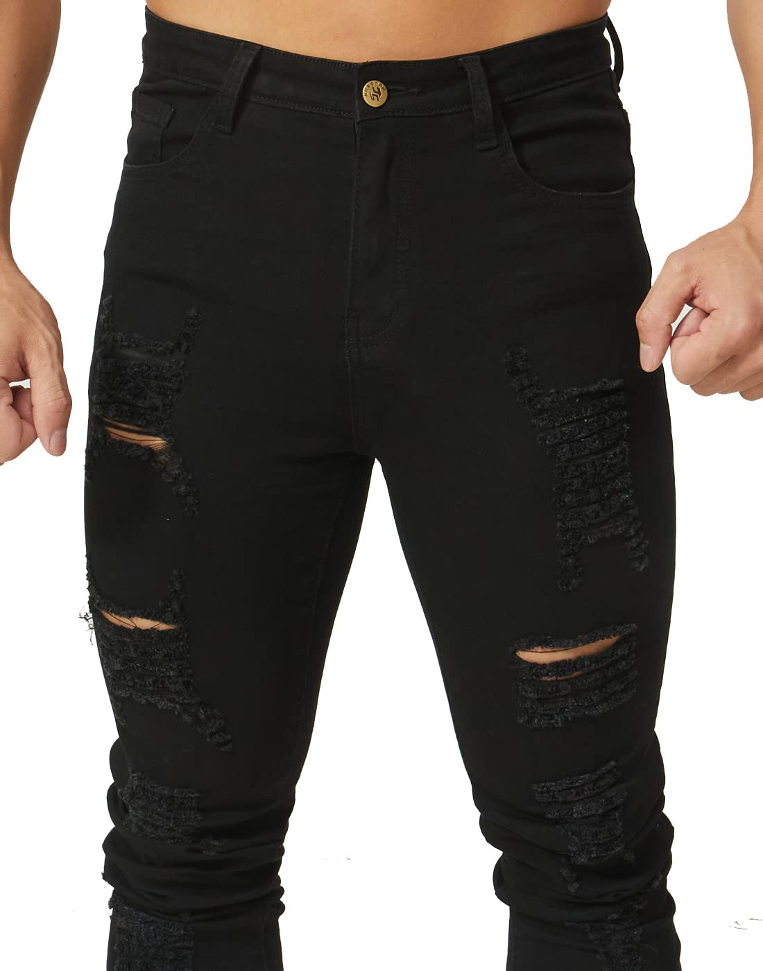 HUNGSON Men's Ripped Skinny Jeans Stretchy Slim Fit Jeans Pants for Men