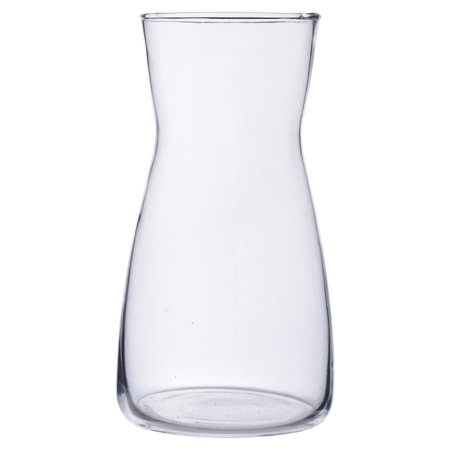 Clear glass carafe on a white background