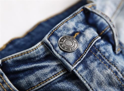 AITITIA Men's Biker Zipper Deco Washed Straight Fit Jeans (40, 002 Light Blue)