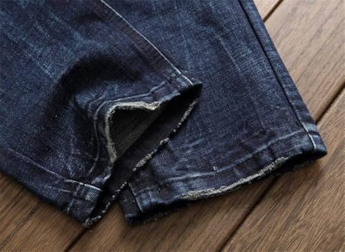 AITITIA Men's Biker Zipper Deco Washed Straight Fit Jeans (40, 002 Light Blue)