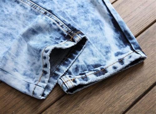 AITITIA Men's Biker Zipper Deco Washed Straight Fit Jeans (40, 002 Light Blue)