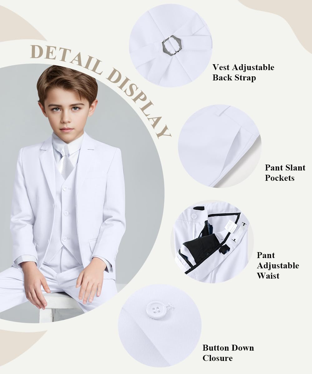 Visaccy Suit for Boys 5 Pieces Kids Tuxedo Boy Suits Slim Fit Suits Outfit for Wedding Navy Blue Size 20