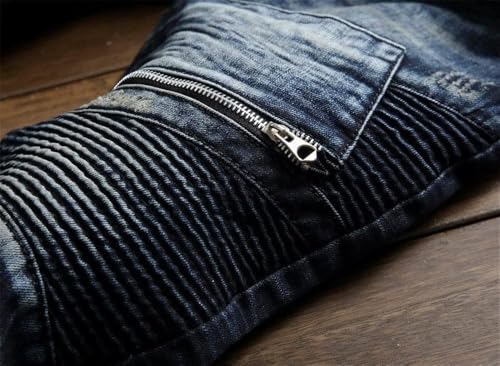 AITITIA Men's Biker Zipper Deco Washed Straight Fit Jeans (40, 002 Light Blue)