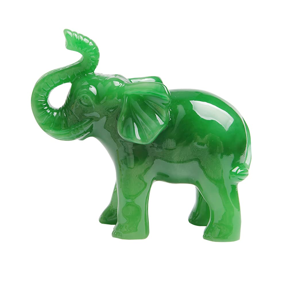 Acxico 1 pcs Jade Green Feng Shui Wealth Lucky Elephant Statues Figurine 