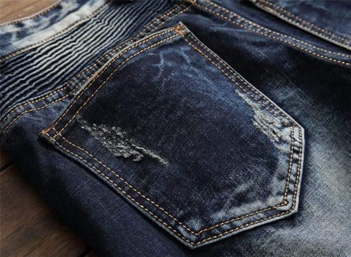 AITITIA Men's Biker Zipper Deco Washed Straight Fit Jeans (40, 002 Light Blue)