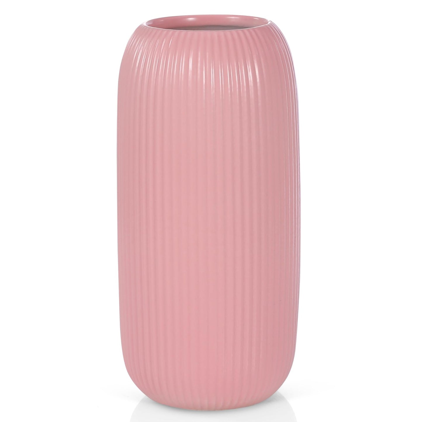 Ceramic Vase for Flowers – Modern Small Ribbed Textured Flower Vase for Home Decor, Pampas Grass, Decorative, Farmhouse, Coffee Table, Kitchen Centerpieces, Bookshelf and Home Living (White)