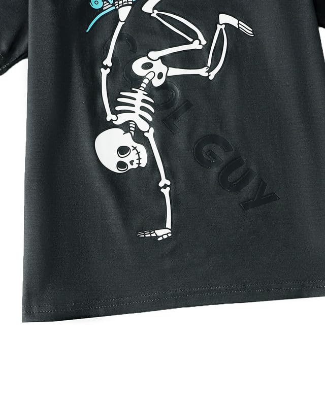MyFav Big Boys Glow in Dark Skull Pjs Sleepwear Summer Pajama Shorts Sets, Skateboard, 14 Years
