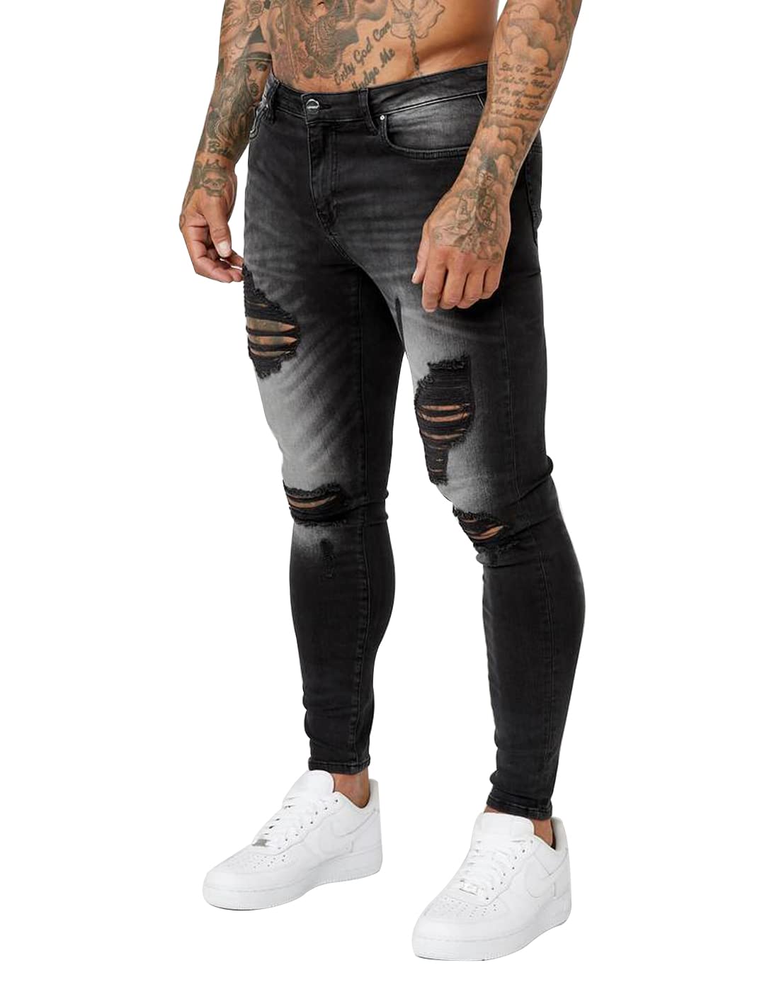 HUNGSON Men's Ripped Skinny Jeans Stretchy Slim Fit Jeans Pants for Men