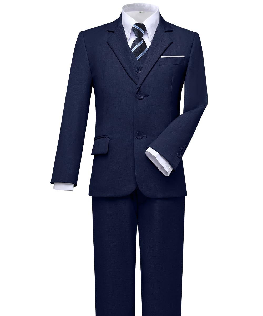 Visaccy Suit for Boys 5 Pieces Kids Tuxedo Boy Suits Slim Fit Suits Outfit for Wedding Navy Blue Size 20