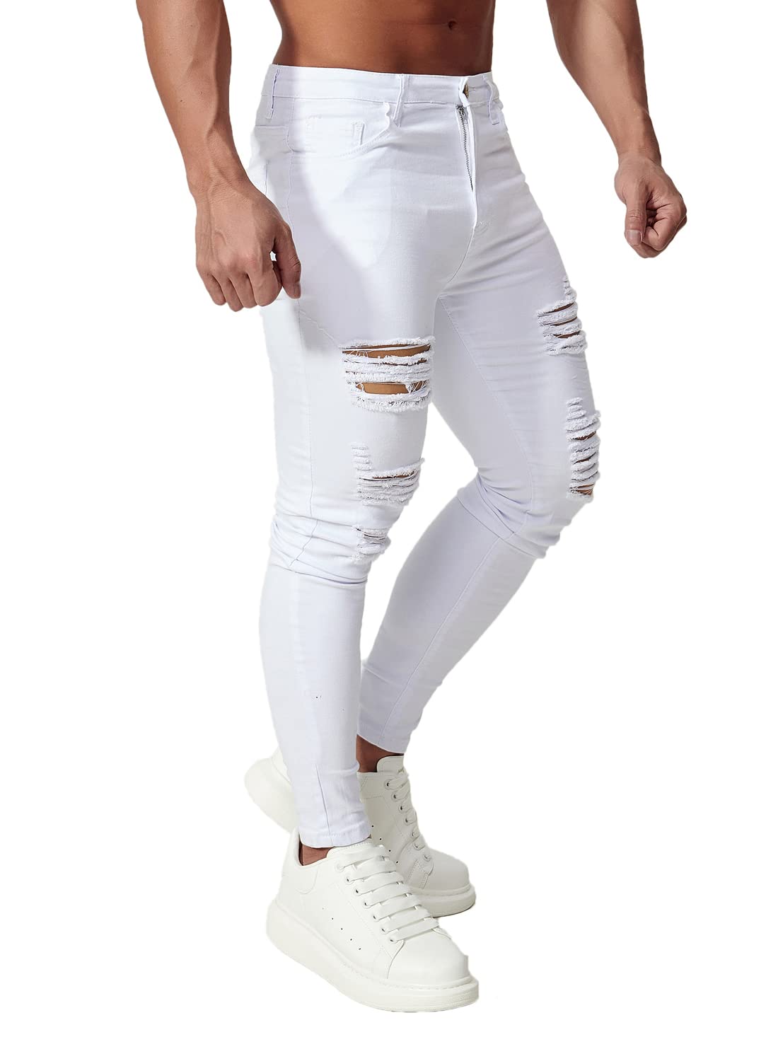 HUNGSON Men's Ripped Skinny Jeans Stretchy Slim Fit Jeans Pants for Men