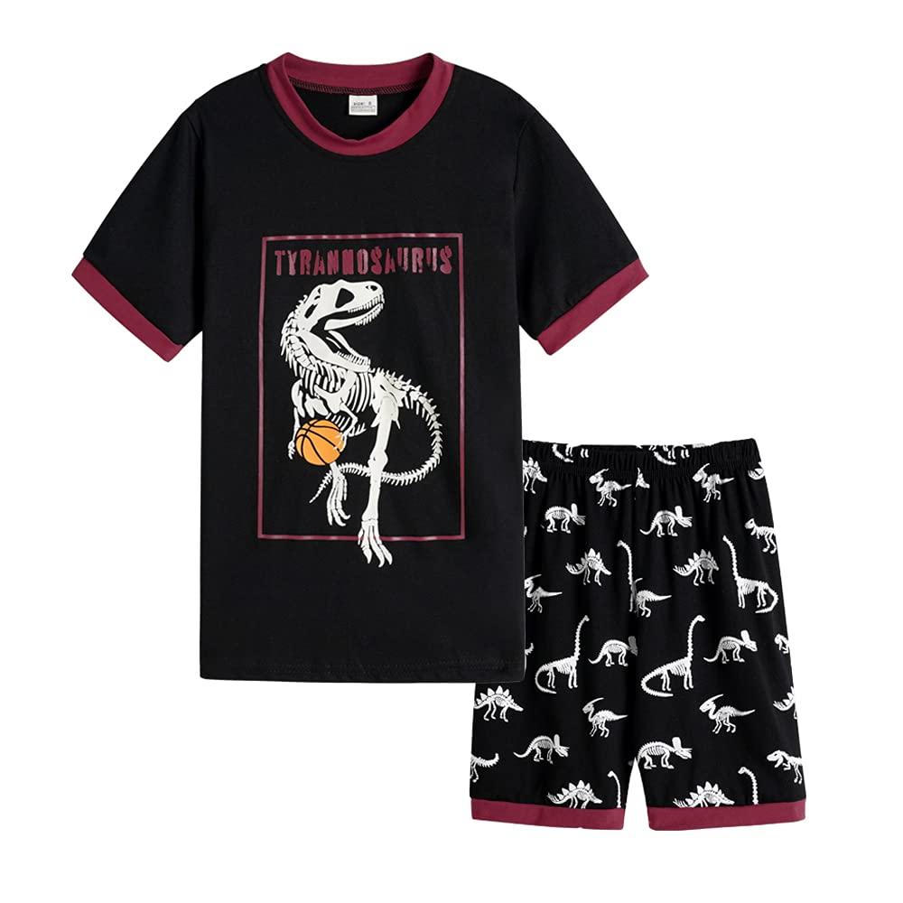 MyFav Big Boys Glow in Dark Skull Pjs Sleepwear Summer Pajama Shorts Sets, Skateboard, 14 Years