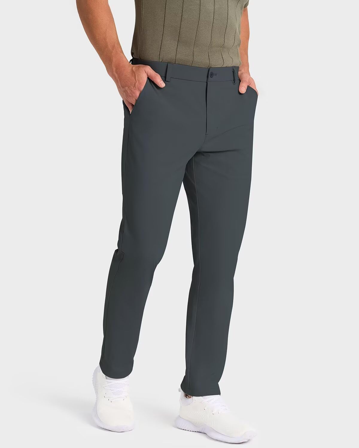 SNOWTEN Mens Golf Pants Classic Fit Stretch Work Dress Pants 30" Quick Dry Lightweight Casual Comfy Pants with Pockets Black 35w × 30L