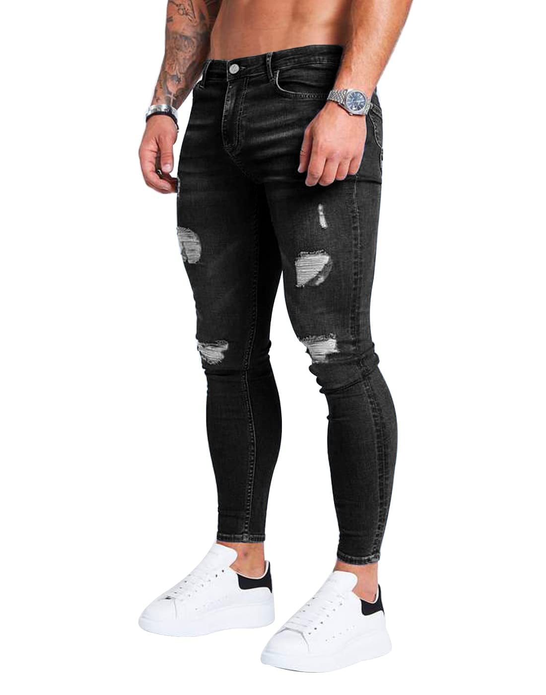 HUNGSON Men's Ripped Skinny Jeans Stretchy Slim Fit Jeans Pants for Men