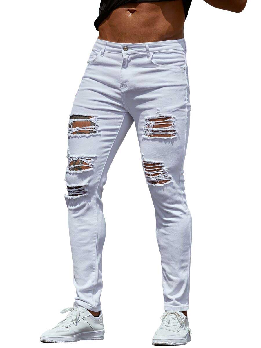 HUNGSON Men's Ripped Skinny Jeans Stretchy Slim Fit Jeans Pants for Men
