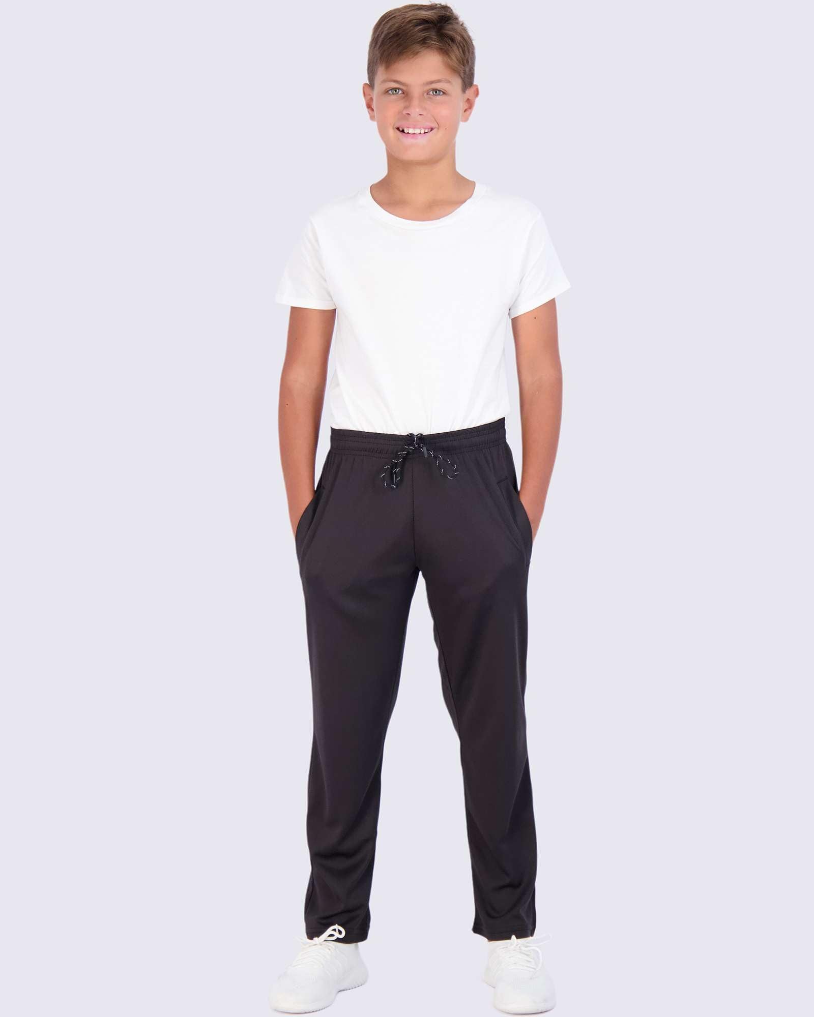 Real Essentials 3 Pack: Boys' Mesh Open Bottom Active Sweatpants with Pockets