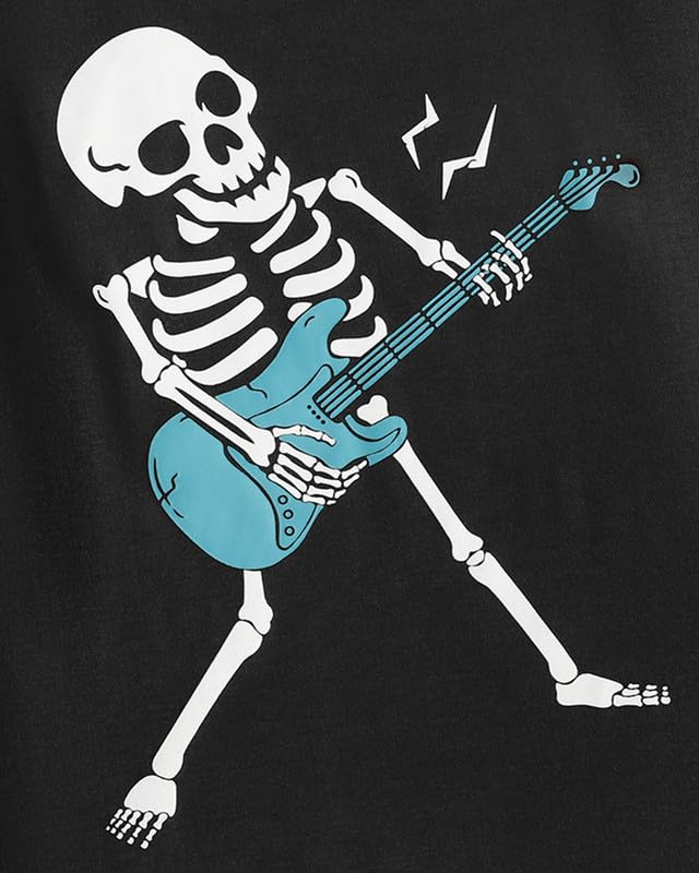 MyFav Big Boys Glow in Dark Skull Pjs Sleepwear Summer Pajama Shorts Sets, Skateboard, 14 Years