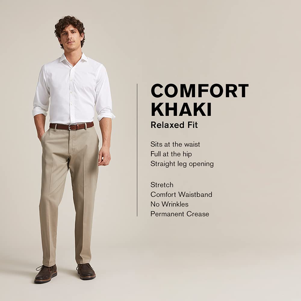 Dockers Men's Relaxed Fit Comfort Pants, British Khaki, 34W x 29L