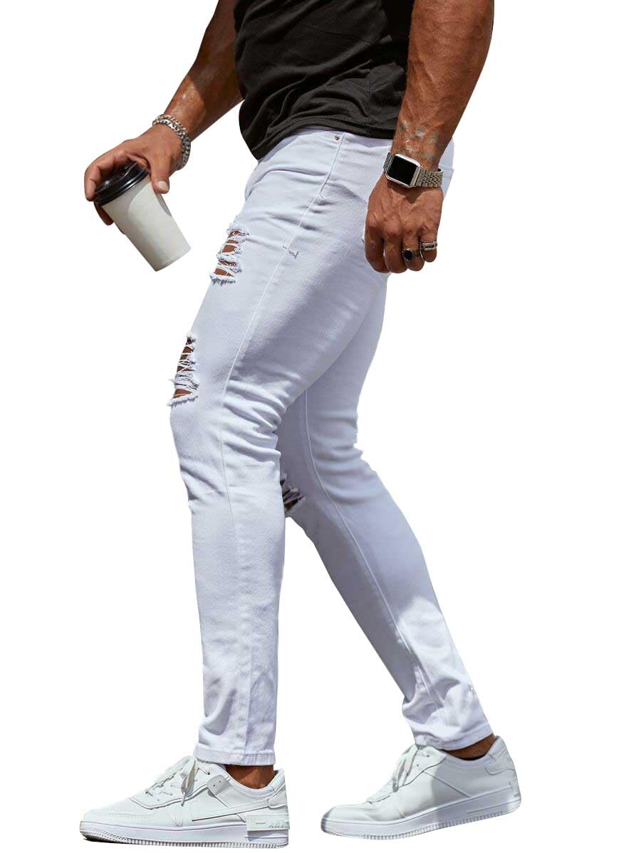 HUNGSON Men's Ripped Skinny Jeans Stretchy Slim Fit Jeans Pants for Men