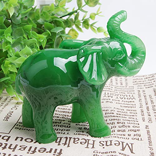 Acxico 1 pcs Jade Green Feng Shui Wealth Lucky Elephant Statues Figurine 