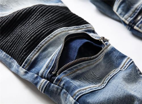 AITITIA Men's Biker Zipper Deco Washed Straight Fit Jeans (40, 002 Light Blue)