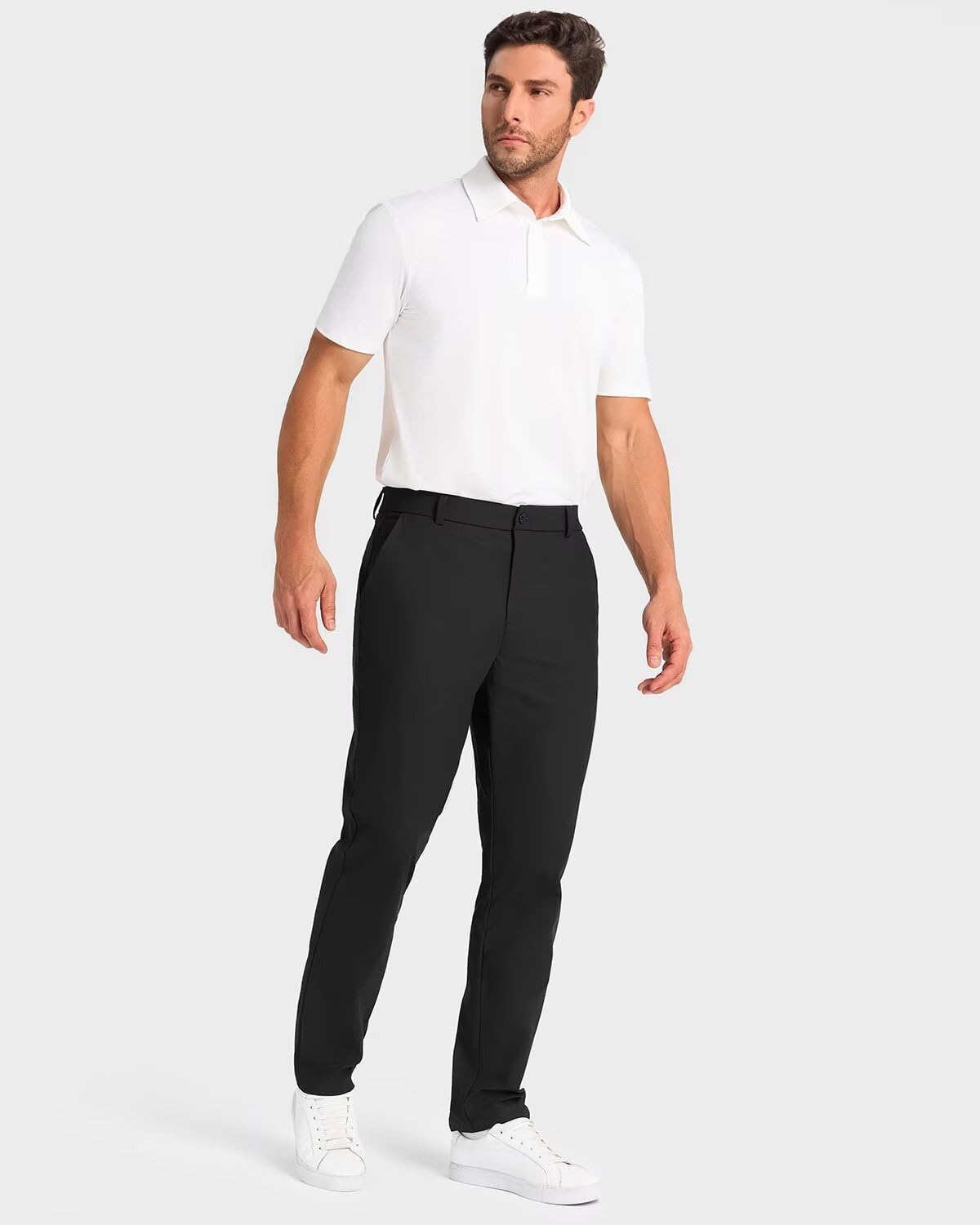 SNOWTEN Mens Golf Pants Classic Fit Stretch Work Dress Pants 30" Quick Dry Lightweight Casual Comfy Pants with Pockets Black 35w × 30L