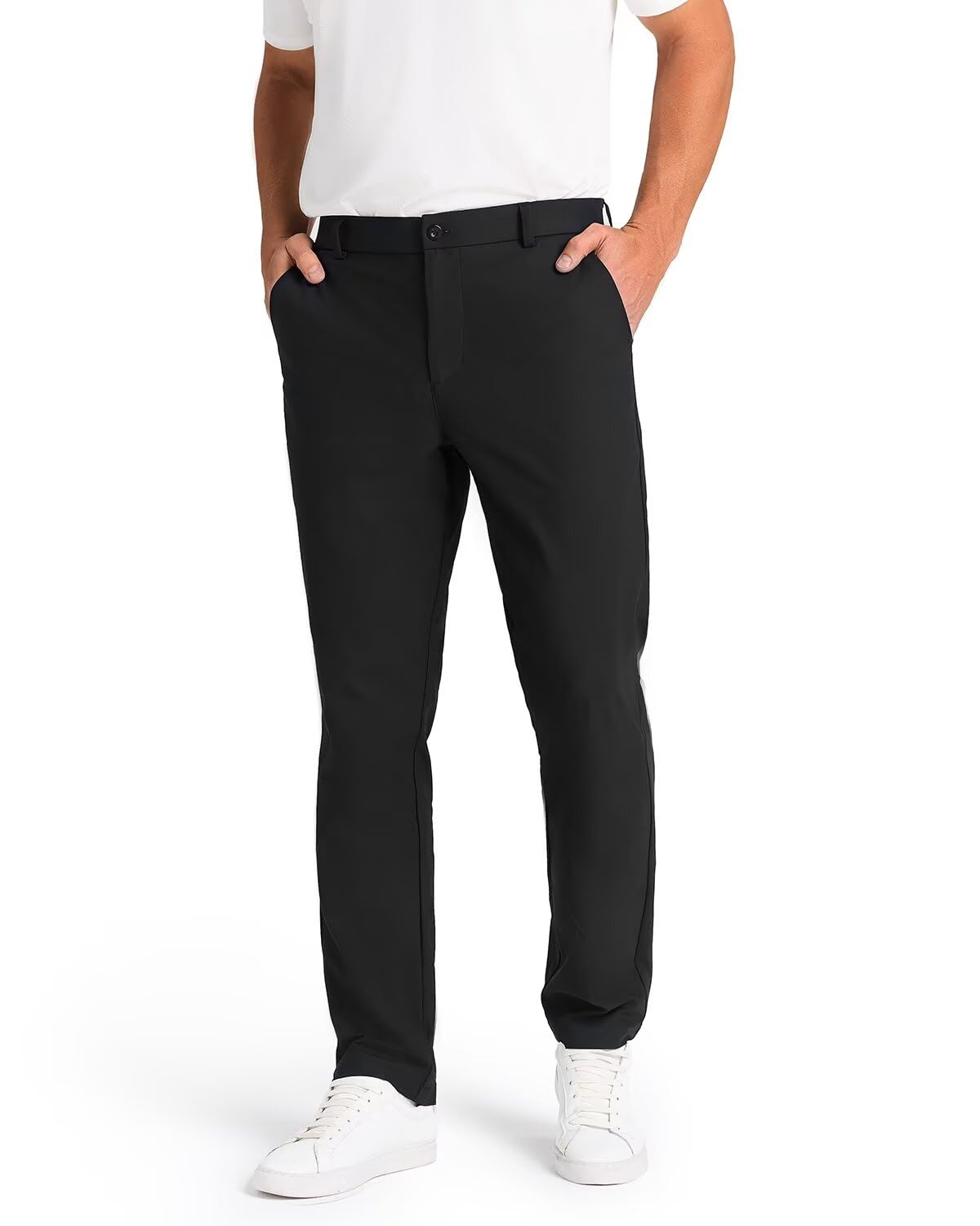 SNOWTEN Mens Golf Pants Classic Fit Stretch Work Dress Pants 30" Quick Dry Lightweight Casual Comfy Pants with Pockets Black 35w × 30L
