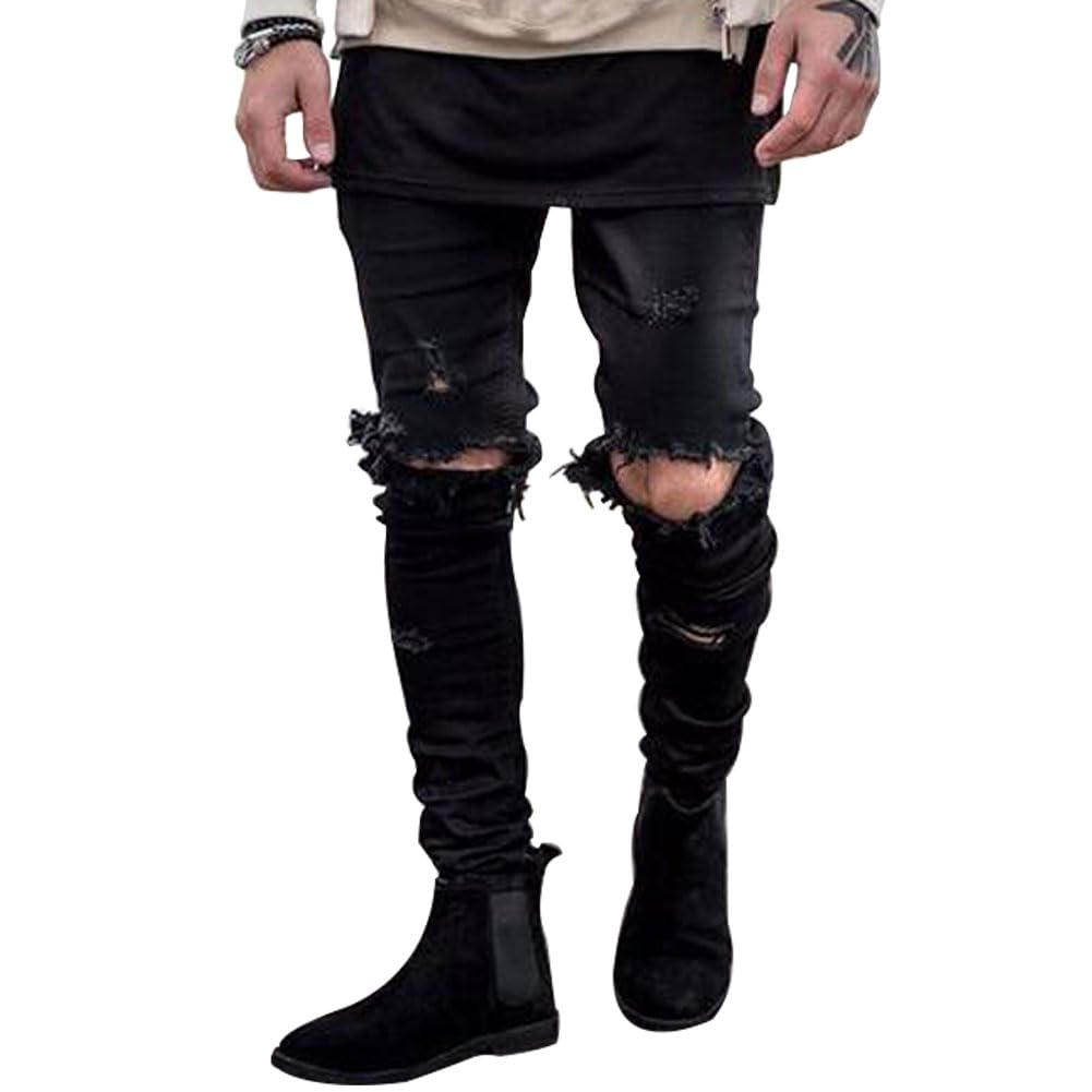 HUNGSON Men's Ripped Skinny Jeans Stretchy Slim Fit Jeans Pants for Men