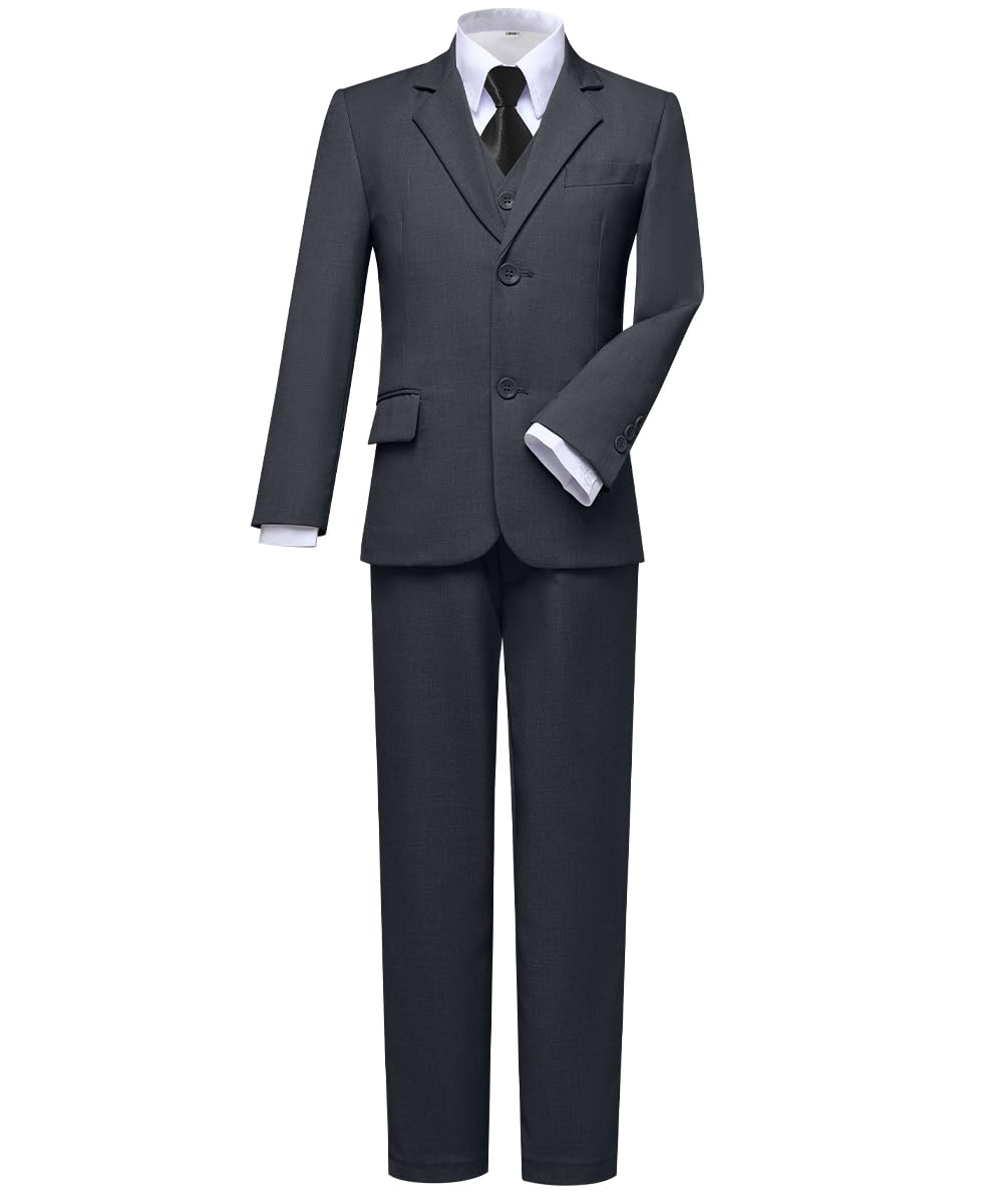 Visaccy Suit for Boys 5 Pieces Kids Tuxedo Boy Suits Slim Fit Suits Outfit for Wedding Navy Blue Size 20