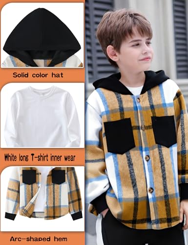 Auiopila Kids Toddler Boy Clothes Plaid Hooded Shirt White T-shirt Top and Solid Color Pants 3Pcs Winter Boys Outfits