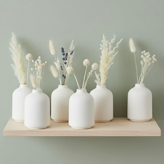Carrot's Den - Set of 6 White Mini Ceramic Vases for Home Decor