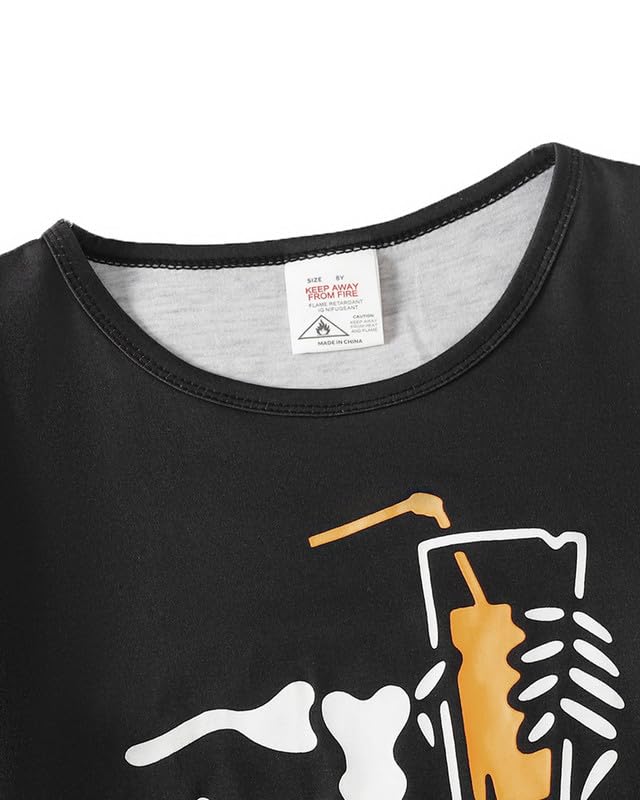 MyFav Big Boys Glow in Dark Skull Pjs Sleepwear Summer Pajama Shorts Sets, Skateboard, 14 Years