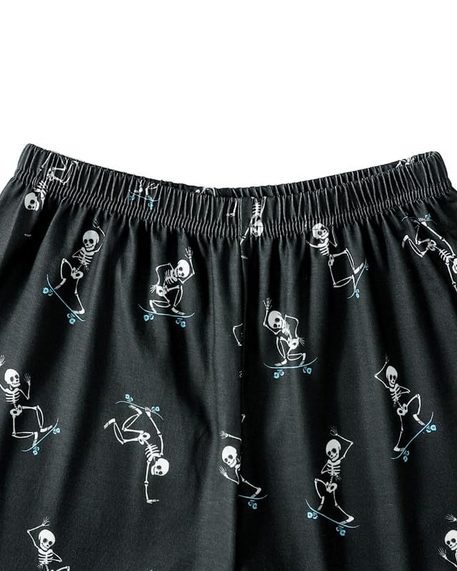 MyFav Big Boys Glow in Dark Skull Pjs Sleepwear Summer Pajama Shorts Sets, Skateboard, 14 Years