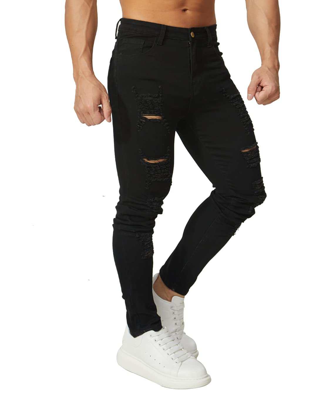 HUNGSON Men's Ripped Skinny Jeans Stretchy Slim Fit Jeans Pants for Men