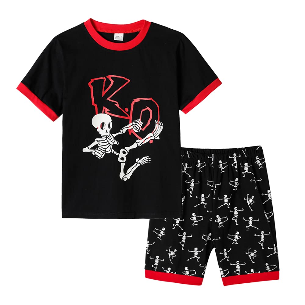 MyFav Big Boys Glow in Dark Skull Pjs Sleepwear Summer Pajama Shorts Sets, Skateboard, 14 Years