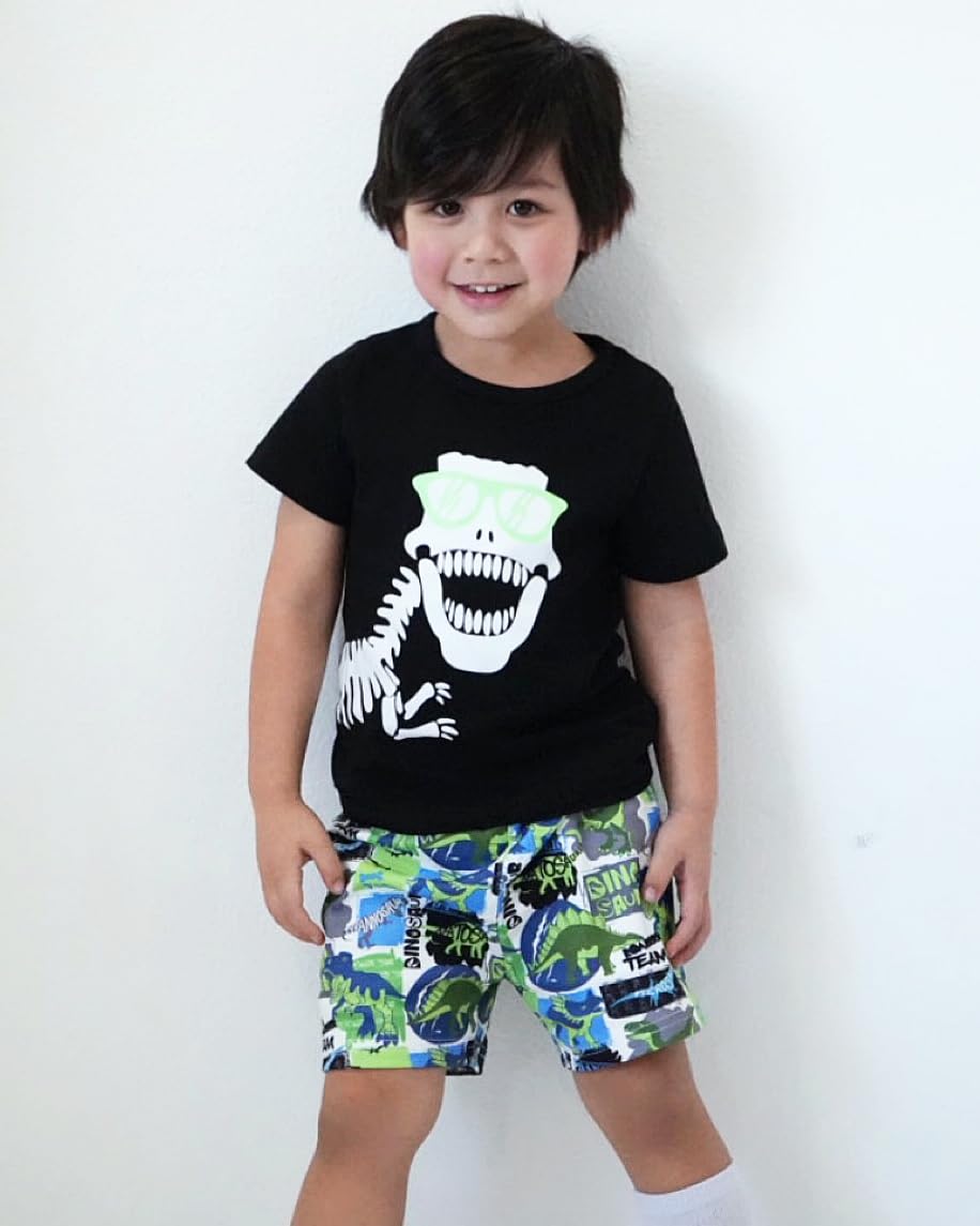 fioukiay 4T Black Toddler Boys Sring Summer Shorts Set Boys Letter Printed Palm Leaf Clothes Outfit