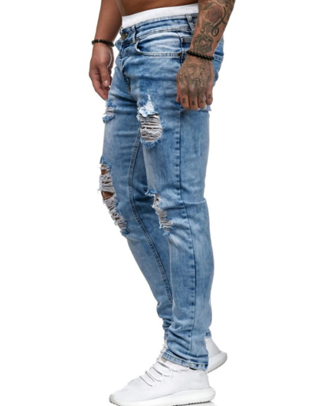 HUNGSON Men's Ripped Skinny Jeans Stretchy Slim Fit Jeans Pants for Men